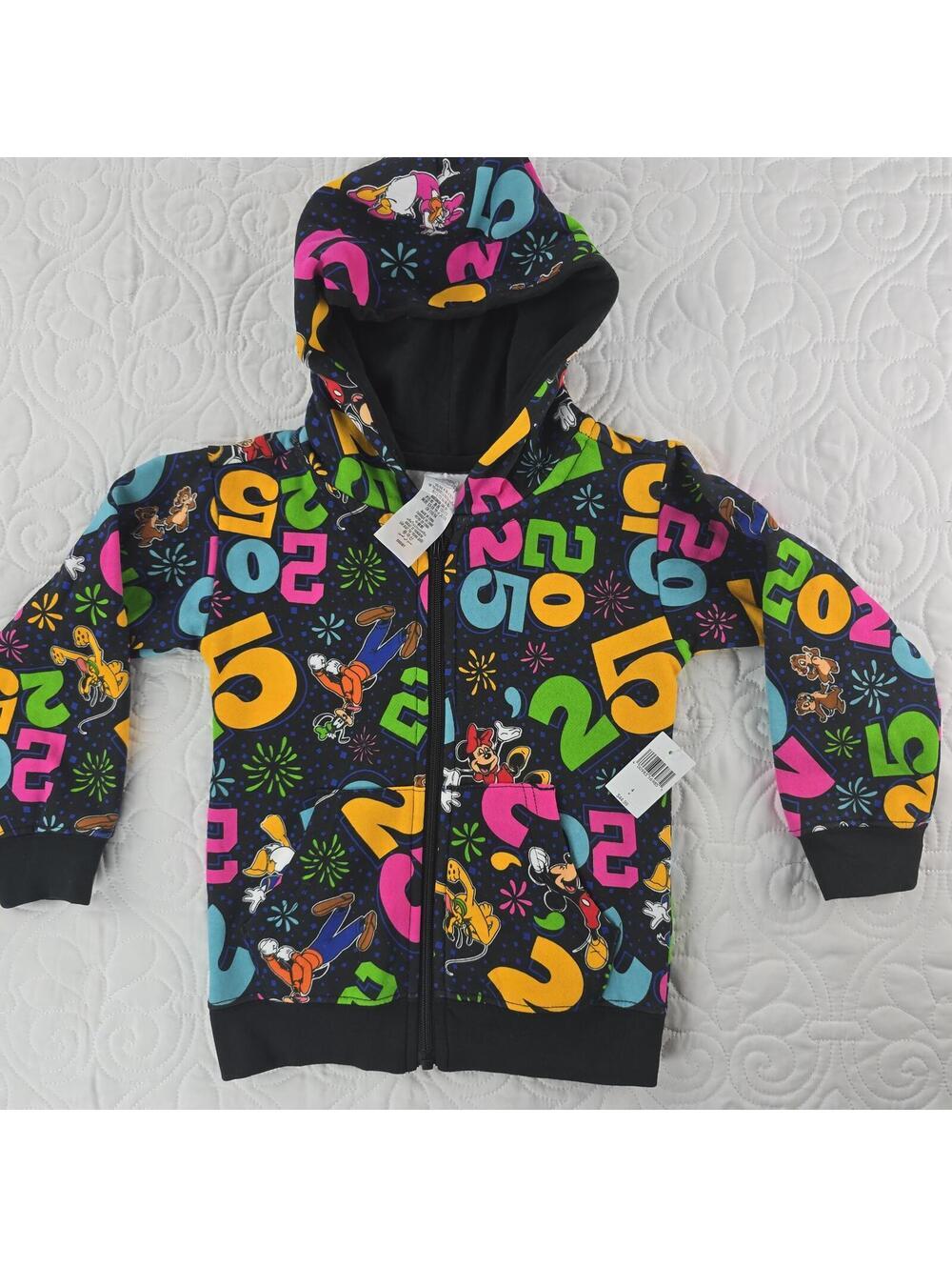 NWT Disney 2025 Mickey Friends Zip Up Hoodie Kids Size 4 Pluto Goofy Minnie